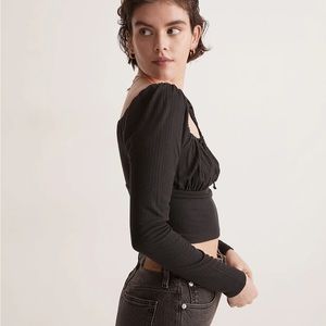 Madewell Ribbed Square-Neck Long-Sleeve Top M